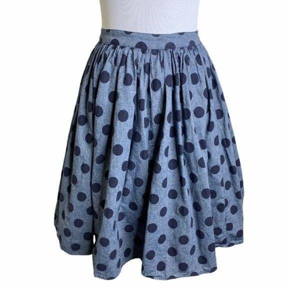ModCloth Navy Blue Polka Dot  Knee Length Skirt - Picture 1 of 9